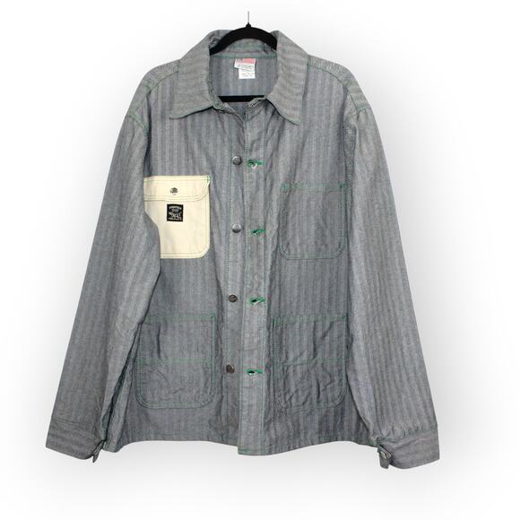 XL PointerBrand LCKing FisherStripe Chore Coat DrillDuckPocket GreenStitch USA - Picture 7 of 16